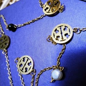 TORY BURCH LONG LOGO NECKLACE 30” LONG GOLD PLATED